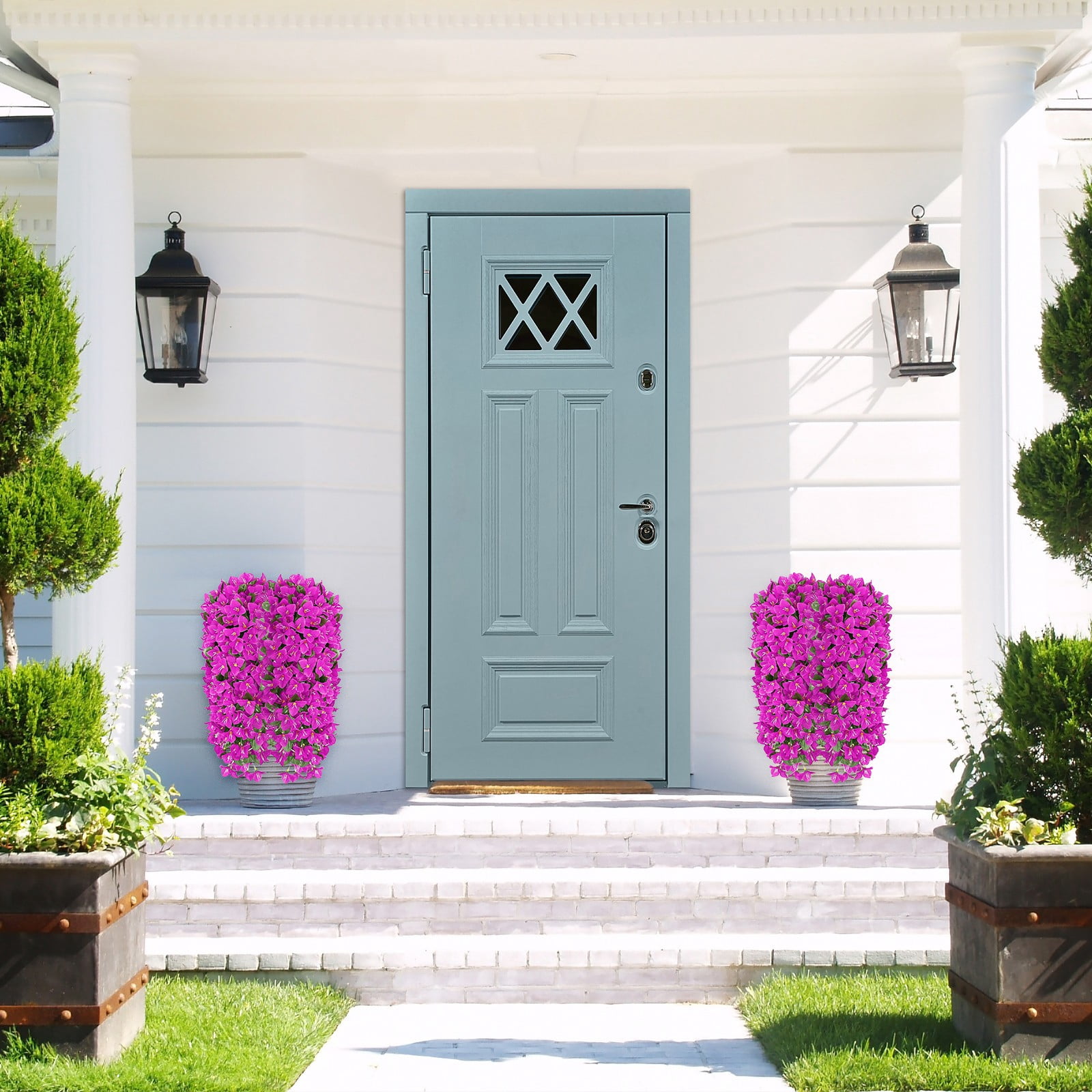 artificial hanging plants Artificial Flowers Plants For Outdoors Outside Fall Autumn Decor Long Trailing Vines Look Real Flowers For Front Door Porch Planter Patio Watermelon Red 4PCS