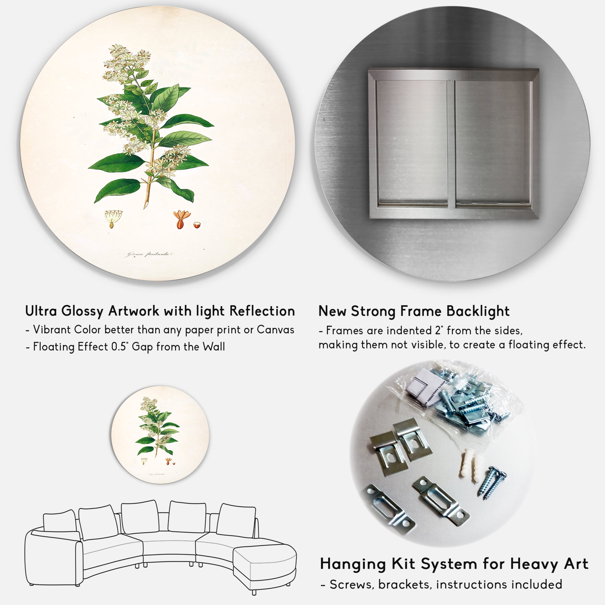 Designart 'Ancient Botanicals XVII' Farmhouse Circle Metal Wall Art 23x23 - Disc of 23