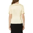thumbnail image 3 of Unique Bargains Women's Point Neck Button Decor Short Sleeve Satin Blouse Beige L, 3 of 6