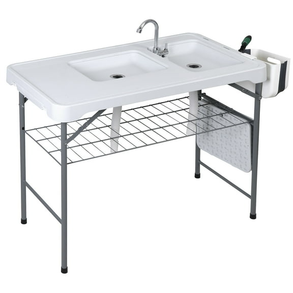 ZENSTYLE Foldable Fish Cleaning Station Sturdy Camping Table with Grid Rack and 3 Piece Cleaning Kit Outdoor