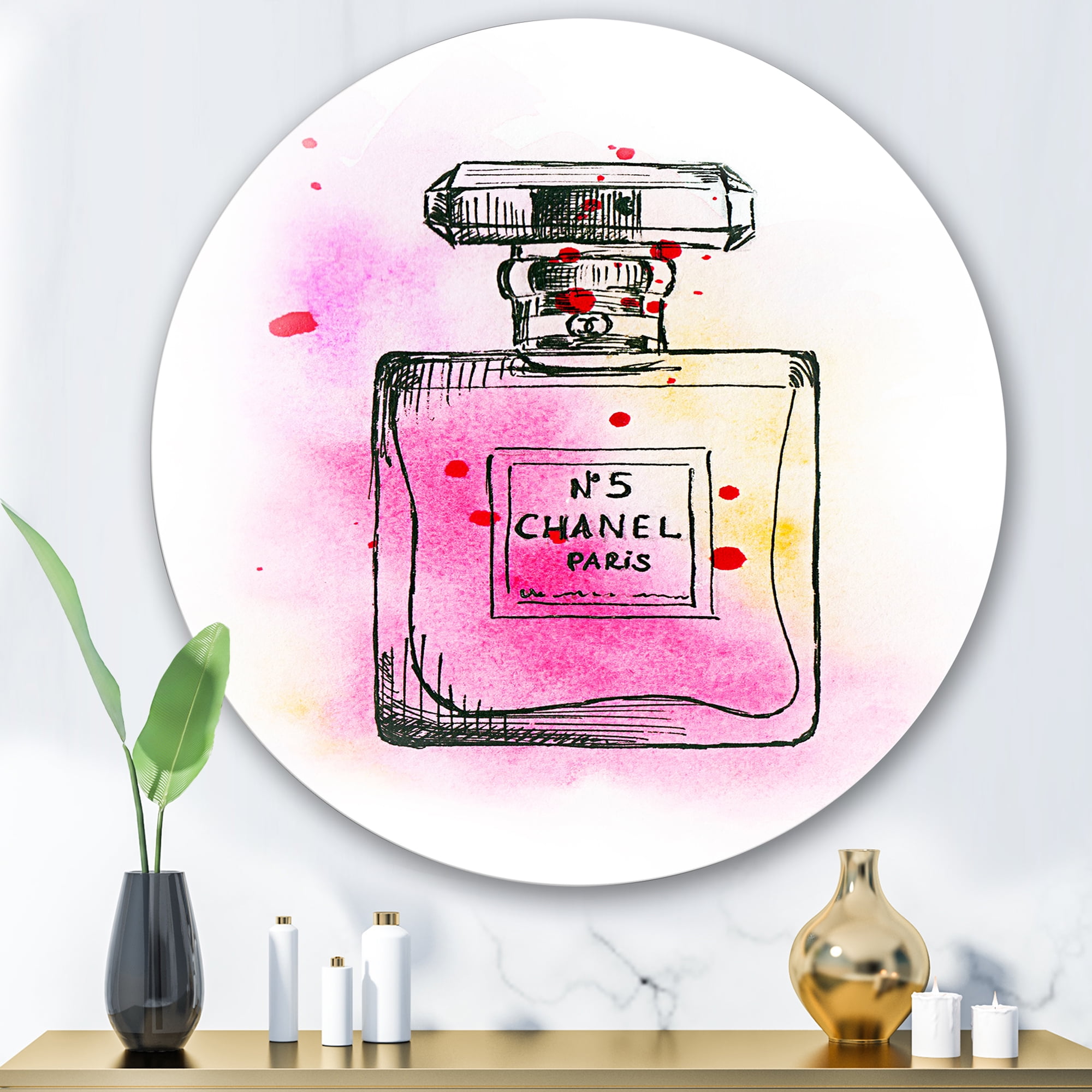 Designart 'Perfume Chanel Five Pink Strokes' French Country Circle Metal  Wall Art 11x11 - Disc of 11