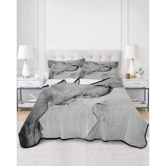 Quilts Twin XL Size, Marble Grey Soft Comforter Bedding Set for Bed, Modern Abstract Ink Painting Luxury Lightweight Quilted Bedspread with Pillow Cover(2 Pieces) for All Season, 68x98 Inch
