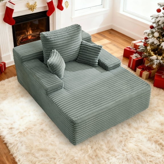 Korser 68.5'' Oversized Chair Chaise Lounge Indoor with Throw Pillows and Armrests Corduroy Upholstered Sofa Bed for Living Room,Teal