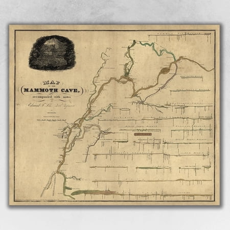 24" x 28" Map of Kentucky Mammoth Cave Vintage Poster Wall Art 16x20