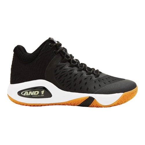 AND1 and 1 men's attack mid basketball shoe, black/junebug/gum, 7 m
