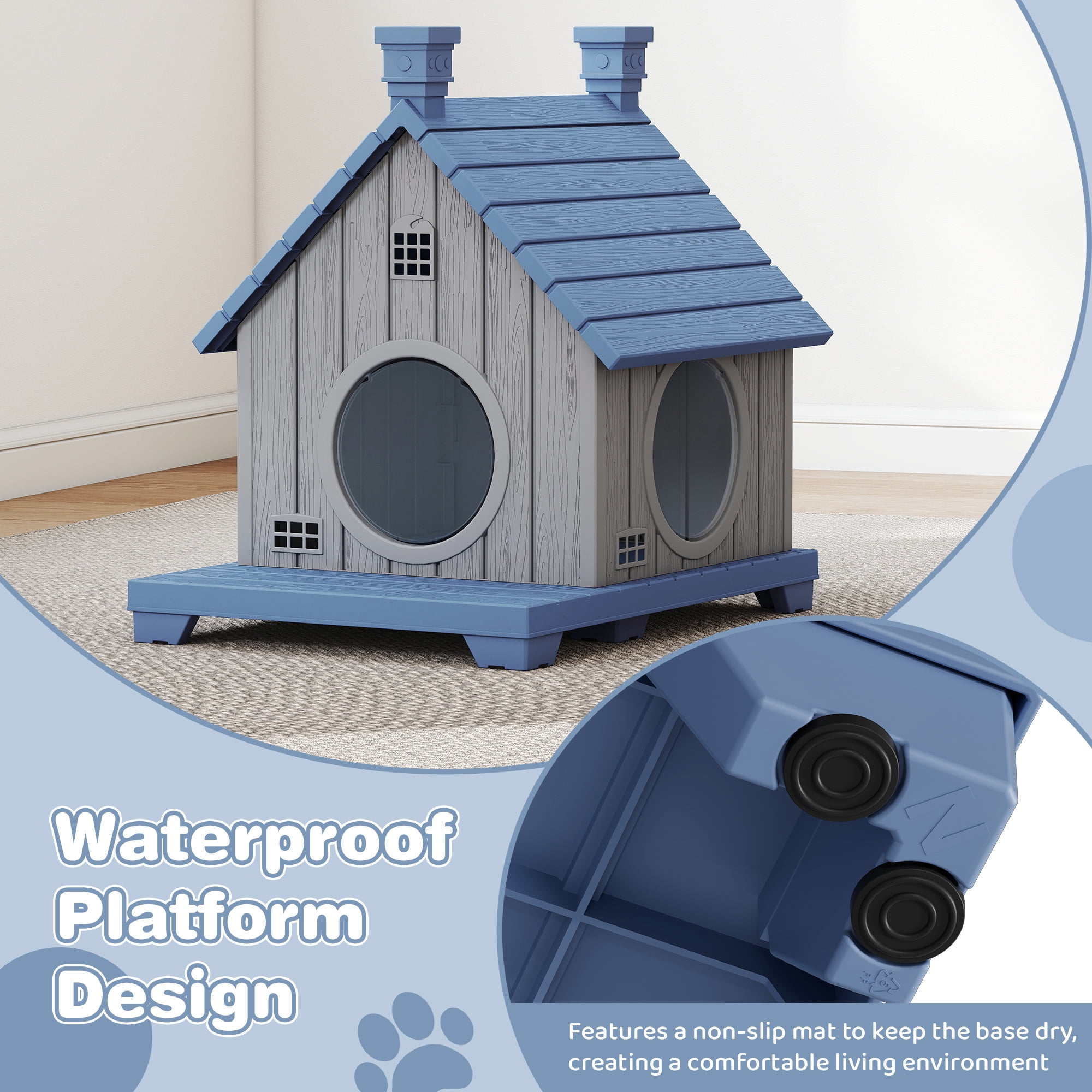 Bifanuo Outdoor Cat House,Weatherproof Resin Cat House, Villa-Style Outdoor Cat Shelter,Assemble Easily for Home & Yard,Blue