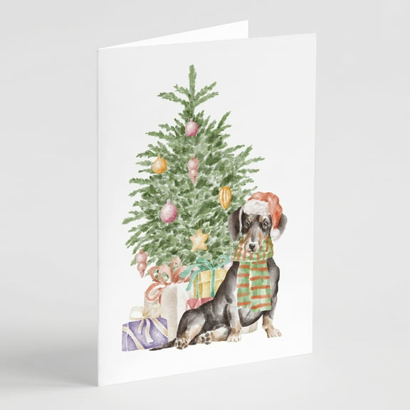 Carolines Treasures CK8206GCA7P Dachshund Black Tan Christmas Presents and Tree Greeting Cards and Envelopes Pack of 8 7
