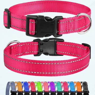 Reflective Dog Collar, Sturdy Nylon Collars for Small Girl and Boy Dogs, Adjustable Dog Collar with Quick Release Buckle, Pink
