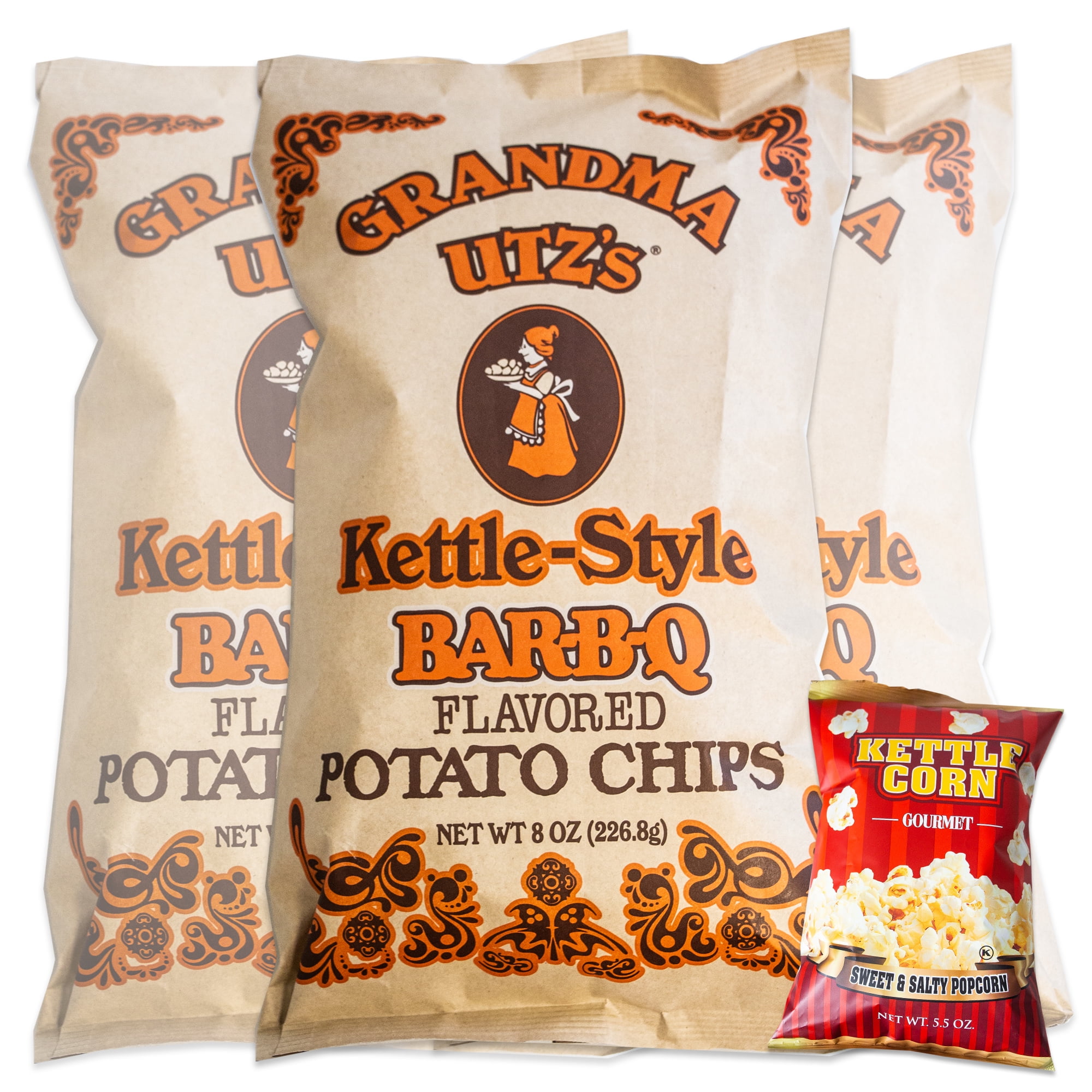 Utz Grandma BBQ Kettle Cooked Potato Chips (3, 8oz bags) Variety Pack