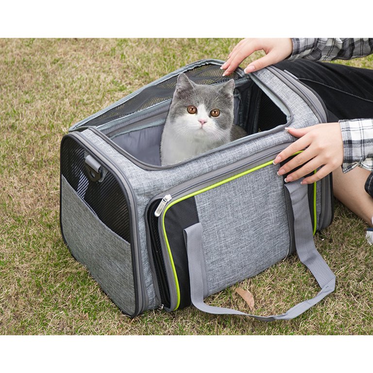 WZCPCV Pet Carriers For Cats,2 Sides Expandable Waterproof Cat Carrier for  Cats Dogs Puppies of 14Lbs,Airline Approved Foldable Cat Dog Bags For