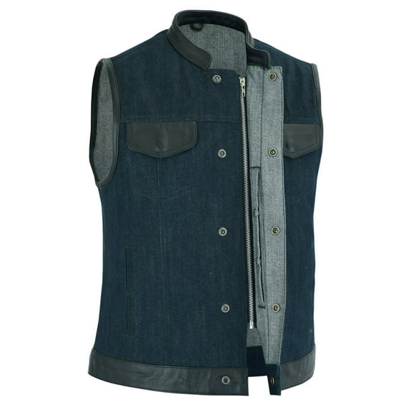 Daniel Smart XS to 5XL Women Vest Scoop Collar Blue Denim Vest for Women with Leather Detailing