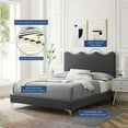 thumbnail image 2 of Platform Bed Frame, Full Size, Charcoal Grey Gray, Velvet, Modern Contemporary, Bedroom Master Guest Suite Room, 2 of 10