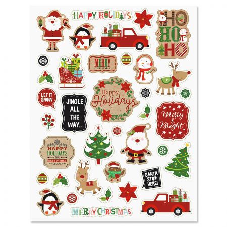 Crafty Christmas Stickers - 2 Sheets, 40 Stickers, Envelope Seals, Kids Parties, Holiday 
