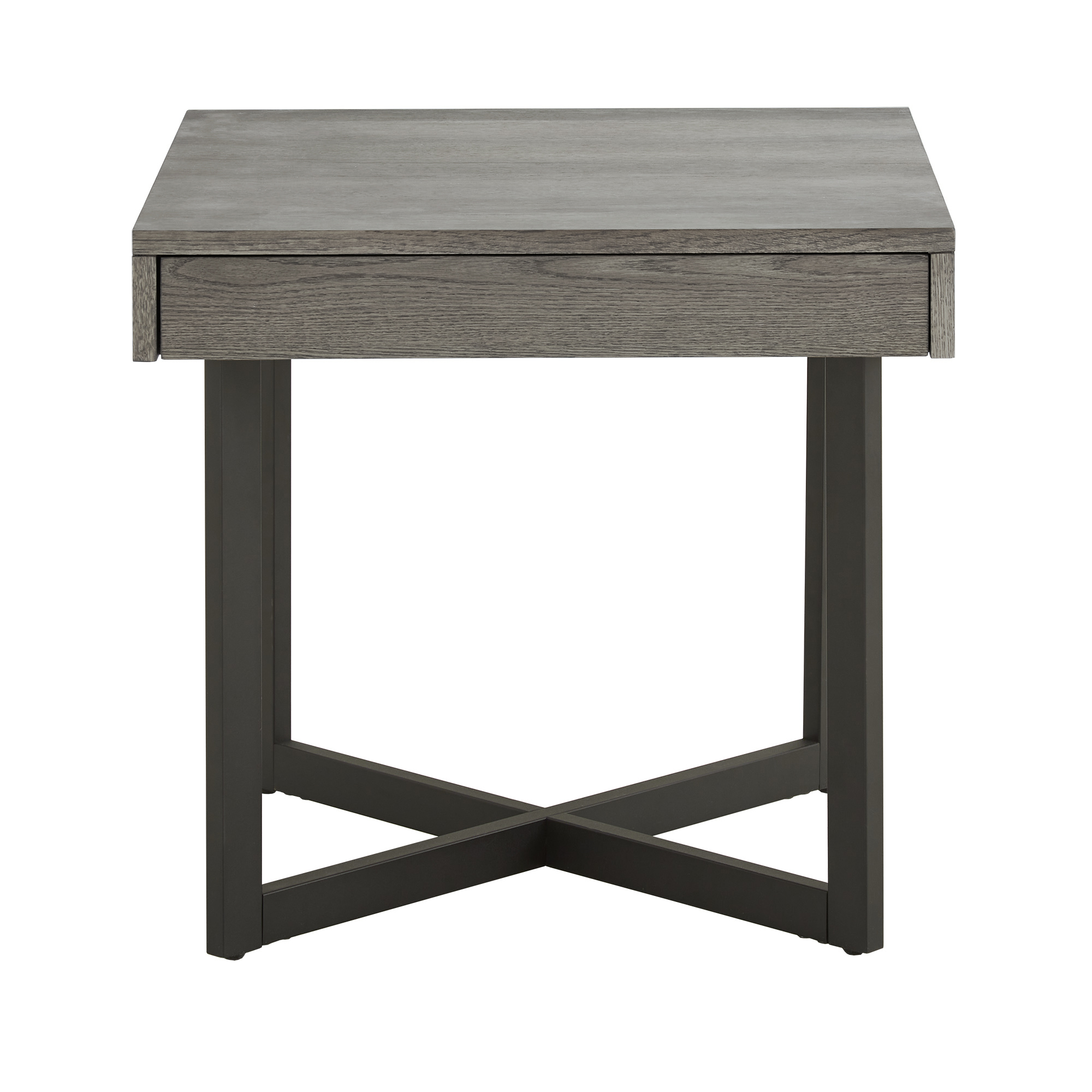 Weston Home Nadian Wood and Black Metal One Drawer End Table, Gray