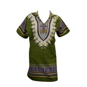 Mogul African Tunic Top Cotton Dashiki Print Green Men Women Dress Blouse