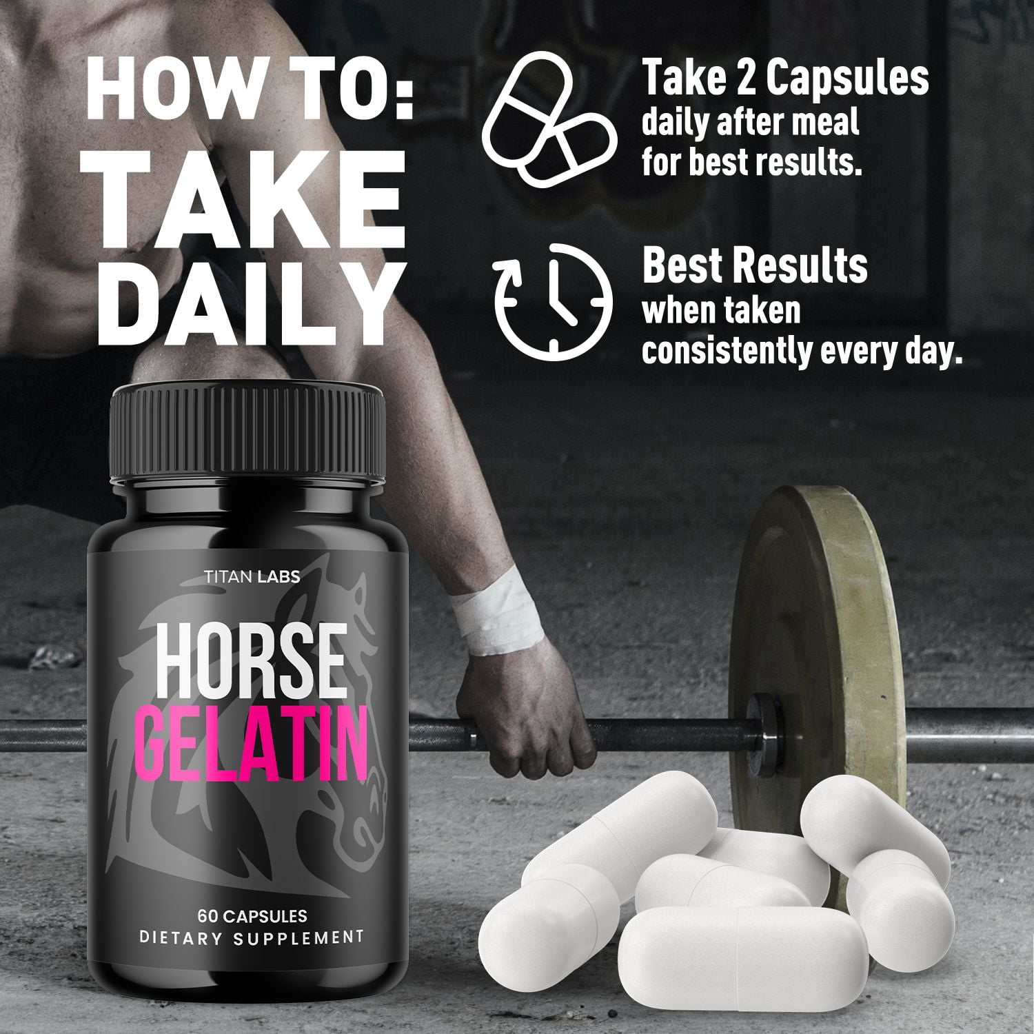 Horse Gelatin Advanced Formula Natural Supplement Pills for Max Strength HorseGelatin 300 Capsules