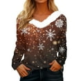 thumbnail image 3 of Hearthz Women's Christmas Sweaters Faux Fur Trim V Neck Sweatshirts Xmas Christmas Snowflake Print Tops for Women Winter Warm Long Sleeve Pullover Tops, 3 of 6