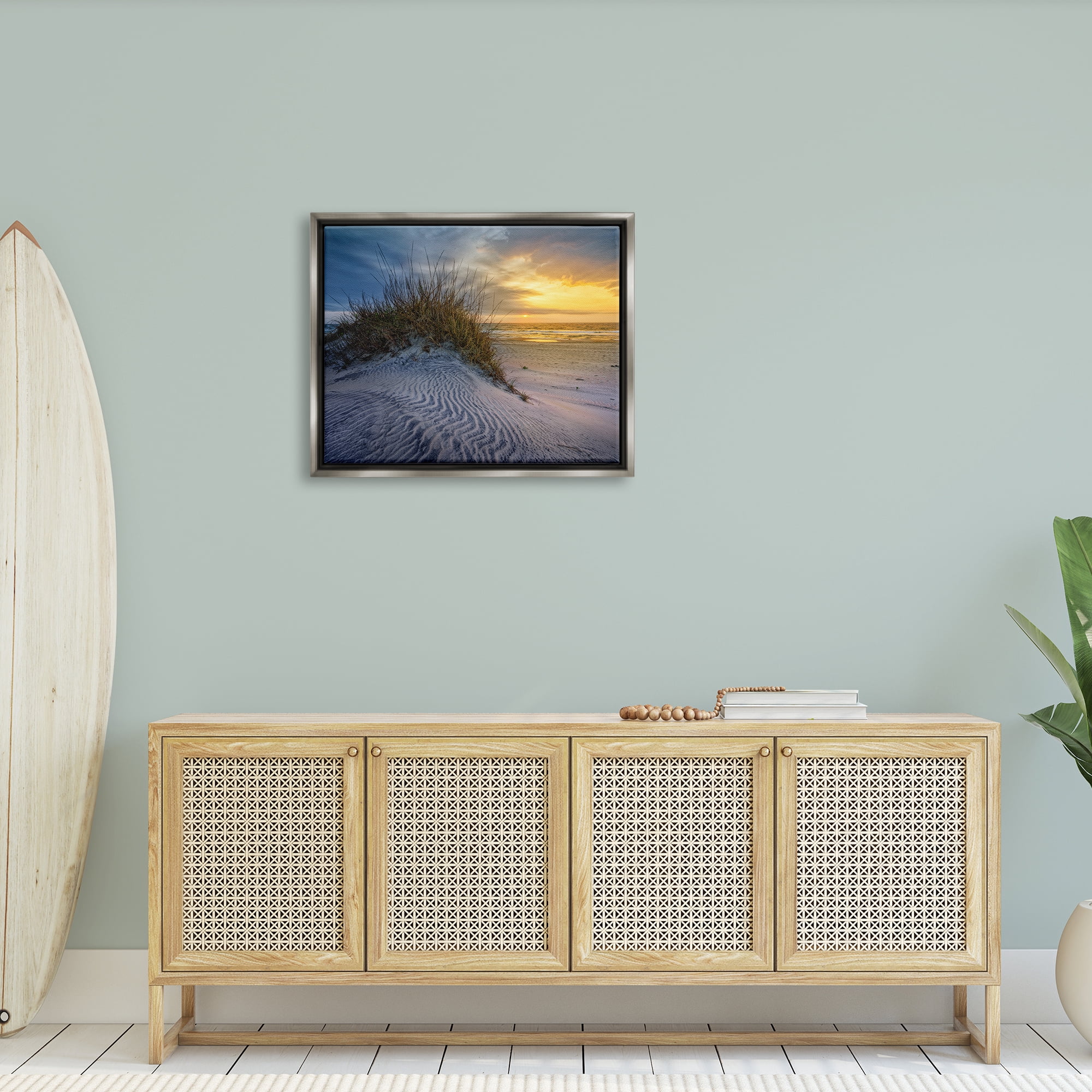 Stupell Beach Sand Dunes Vivid Sunrise Landscape Photography Gray Floater Framed Art Print Wall Art