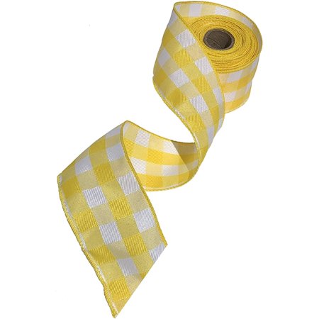 Yellow Buffalo Plaid Wired Ribbon - 2 1/2 Inch x 10 Yards, Spring, Summer Decor, Fall, Christmas, Wreath, Easter, Birthday, Wedding, Farmhouse Decor, Fundraiser, Gift Basket