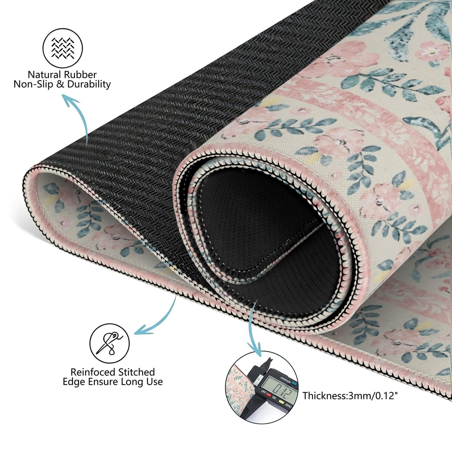 Classic Boho Pattern Non-Skid Mahjong Table Mat 31.5x31.5 Inch Rubber Playing Surface Reduces Noise with Anti-Slip Bottom for Card Games and Game Nights