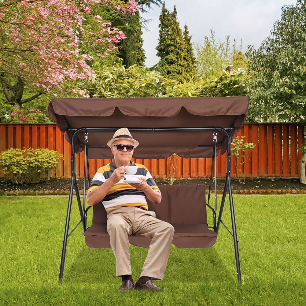 Private Jungle 3-Seat Deluxe Outdoor Patio Porch Swing with Weather Resistant Steel Frame, Adjustable Tilt Canopy, Cushions and Pillow Included Private Jungle 3-Seat Deluxe Outdoor Patio Porch Swing with Weather Resistant Steel Frame, Adjustable Tilt Canopy, Cushions and Pillow Included