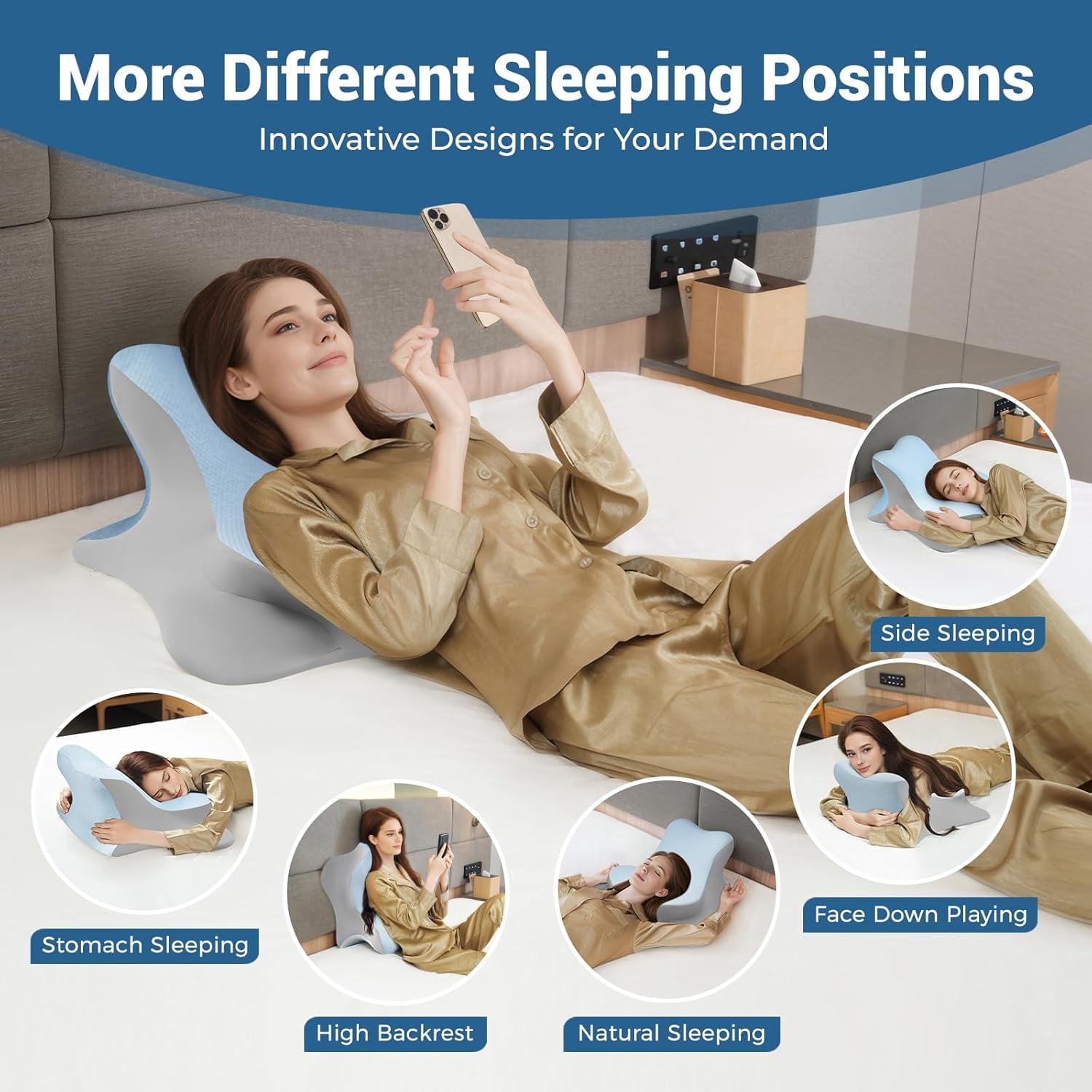 Ergonomic Memory Foam Bed Wedge Pillow for Reading, Lying, and Back Support on Bed, Couch, or Floor - Grey