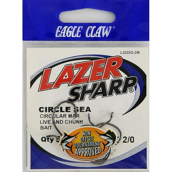 Lazer Sharp L2222GH-2/0 Circle up Eye Non-Offset Hook, Black, Size 2/0, 5 Pack