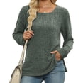 thumbnail image 2 of HAYIMI Women Square Neck Ribbed Knit Tops Long Sleeve Slim Fit Soft Stretchy Casual Fall Winter Pullover Shirt Dailywear, 2 of 7
