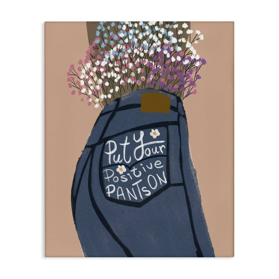 Stupell Industries Floral Positive Pants Novelty Painting Gallery Wrapped Canvas Art Print Wall Art, 16 x 20
