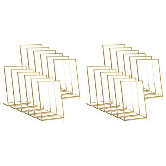 24PCS Gold Frame Acrylic Sign Holder Wedding Table Number Holder Slanted Menu Double Sided Stand, 4X6Inch Vertical