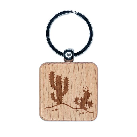 Saguaro Cactus Succulent Desert Southwest Square Keychain Charm Tag - Engraved Wood