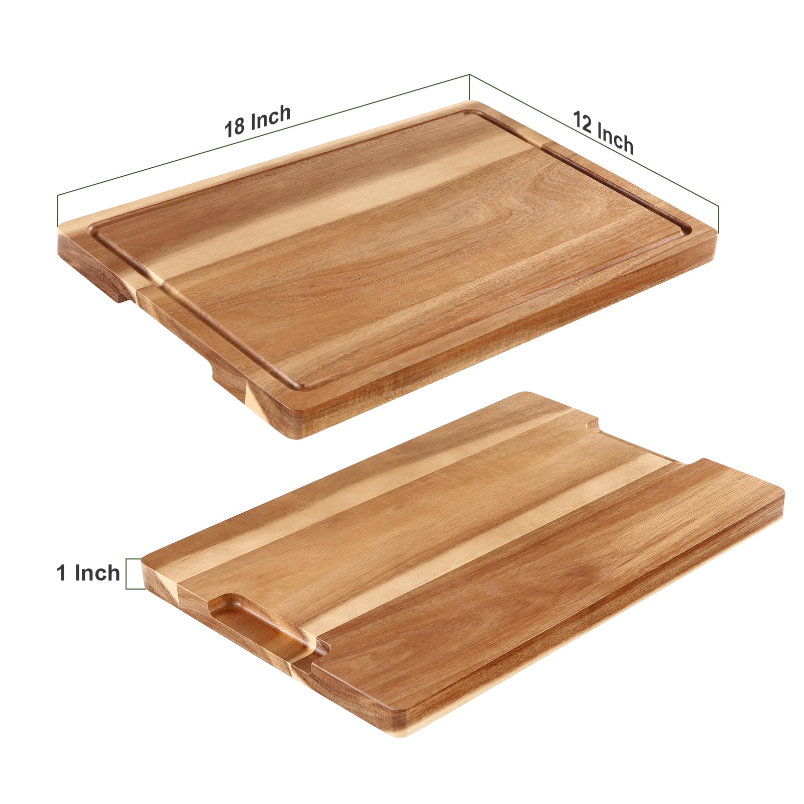 Large Acacia Wood Cutting Boards for Kitchen, 18 x 12 Inch Large Wooden Cutting Board with Juice Groove, Reversible Butcher Block Cutting Board for Meat and Veggies