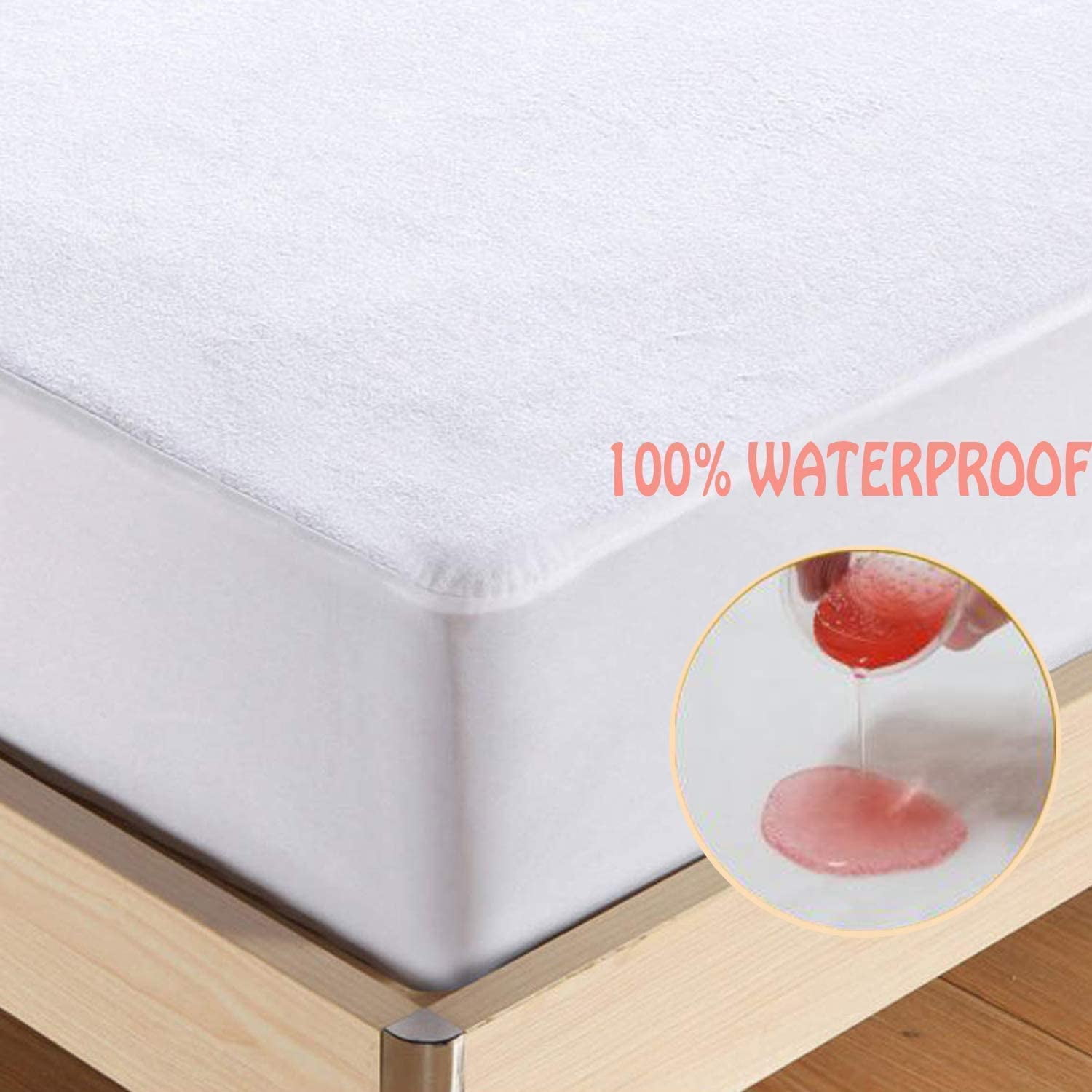Split Head King 28" Waterproof mattress Protector Pad Cover Top Split Fitted Style Soft Terry Fabric White Fits Up to 18" Inch Deep Pocket Easy Washable
