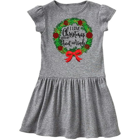 

Inktastic I Love Christmas with My Aunt and Uncle Wreath Gift Toddler Girl Dress