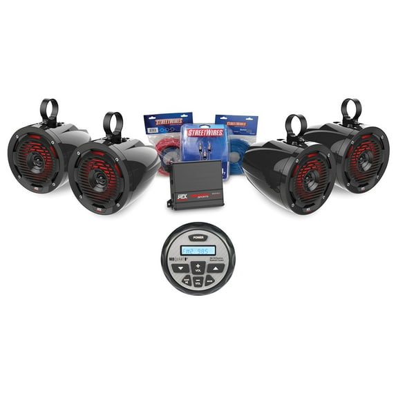 MTX ORVKIT1 (4) Tower Speakers+Amp+Wiring+Gauge Bluetooth Receiver RZR/ATV/UTV
