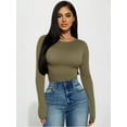 thumbnail image 4 of MOYIKO Slim Fitted Long Sleeve Shirts for Women Crewneck Tees Tight Basic Tops, 4 of 9