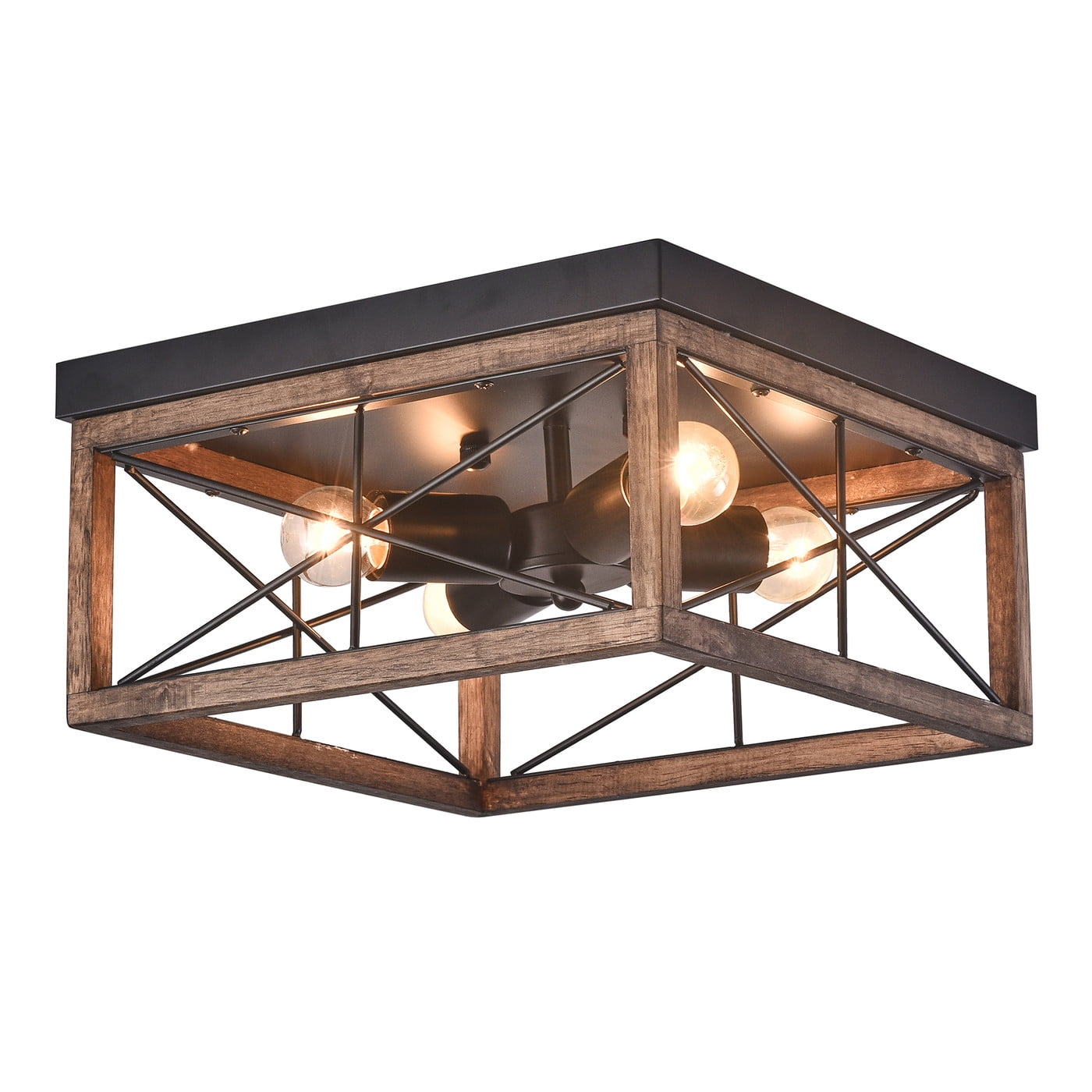 Aiwen Retro Square Caged Flush Mount Ceiling Lamp Vintage Light Fixture