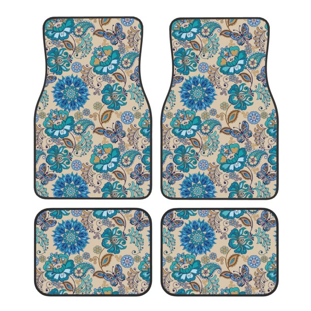 Balery Vintage Floral Butterflies Juego de 4 Alfombrillas para Auto, Revestimientos de Caucho Resistente, Diseño Antideslizante