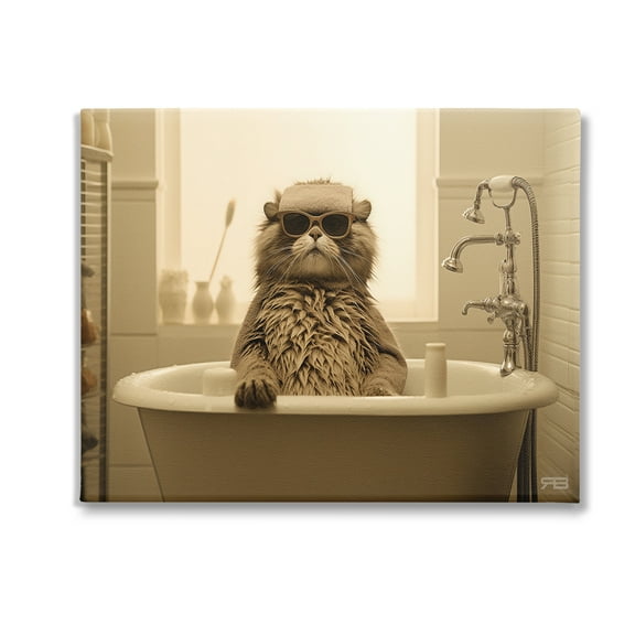 Stupell Industries Cool Cat in Bathtub Animals & Insects Painting Gallery Wrapped Canvas Art Print Wall Art, 20 x 16