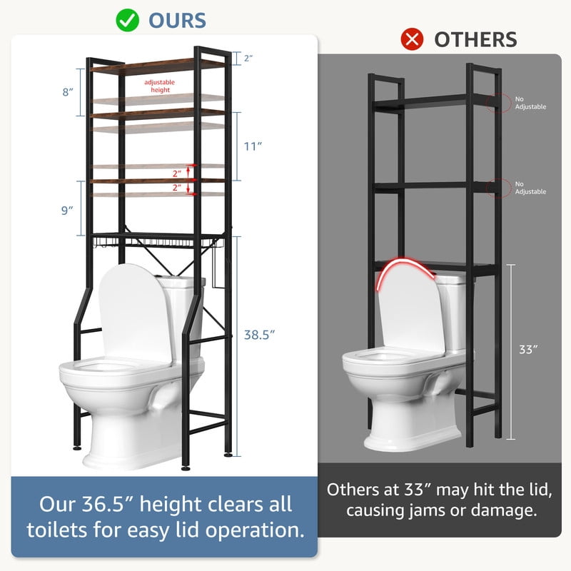Gianna Over Toilet Bathroom Organizer, 4-Tier Adjustable Storage Rack, Space-Saving Shelf for Tight Areas, Black