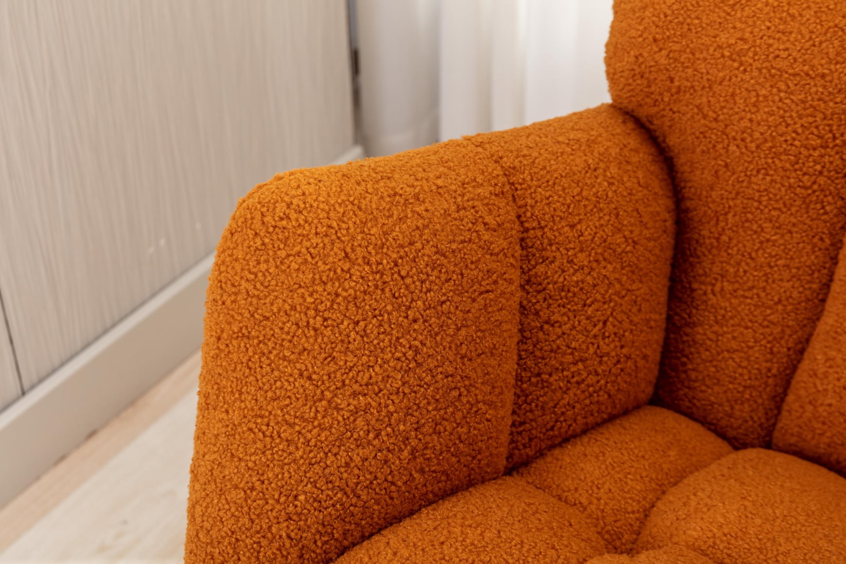 Teddy Fabric Rocking Glider Chair For Nursery Living Room Indoor Comfortable Upholstered Accent Chair With Wooden Frame