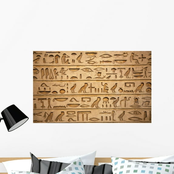 Hieroglyphs Carved Stone Wall Mural by Wallmonkeys Peel and Stick Graphic (36 in W x 22 in H) WM318826