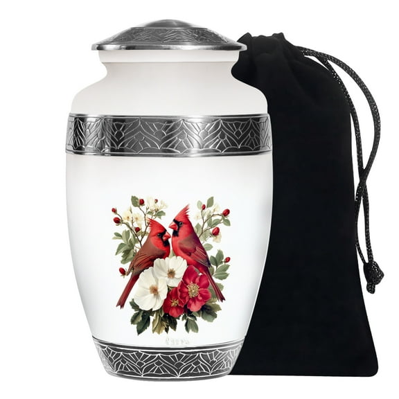 Red Cardinal bird Funeral Urn For Human Ashes Female - Large Cremation Urn For Adult Male Ashes - Memorial Burial Ashes - 10 Inch