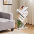 thumbnail image 6 of White Tree Bookshelf, 4-Tier Leaning Ladder Book Storage Organizer With Base Display Shelf, 6 of 8