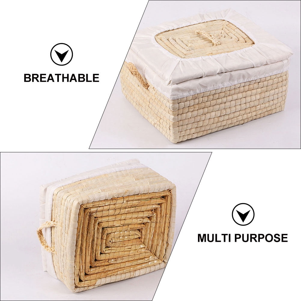 OUNONA  Egg Storage Container Household Basket Decorative Fruit Lid Lids Beige