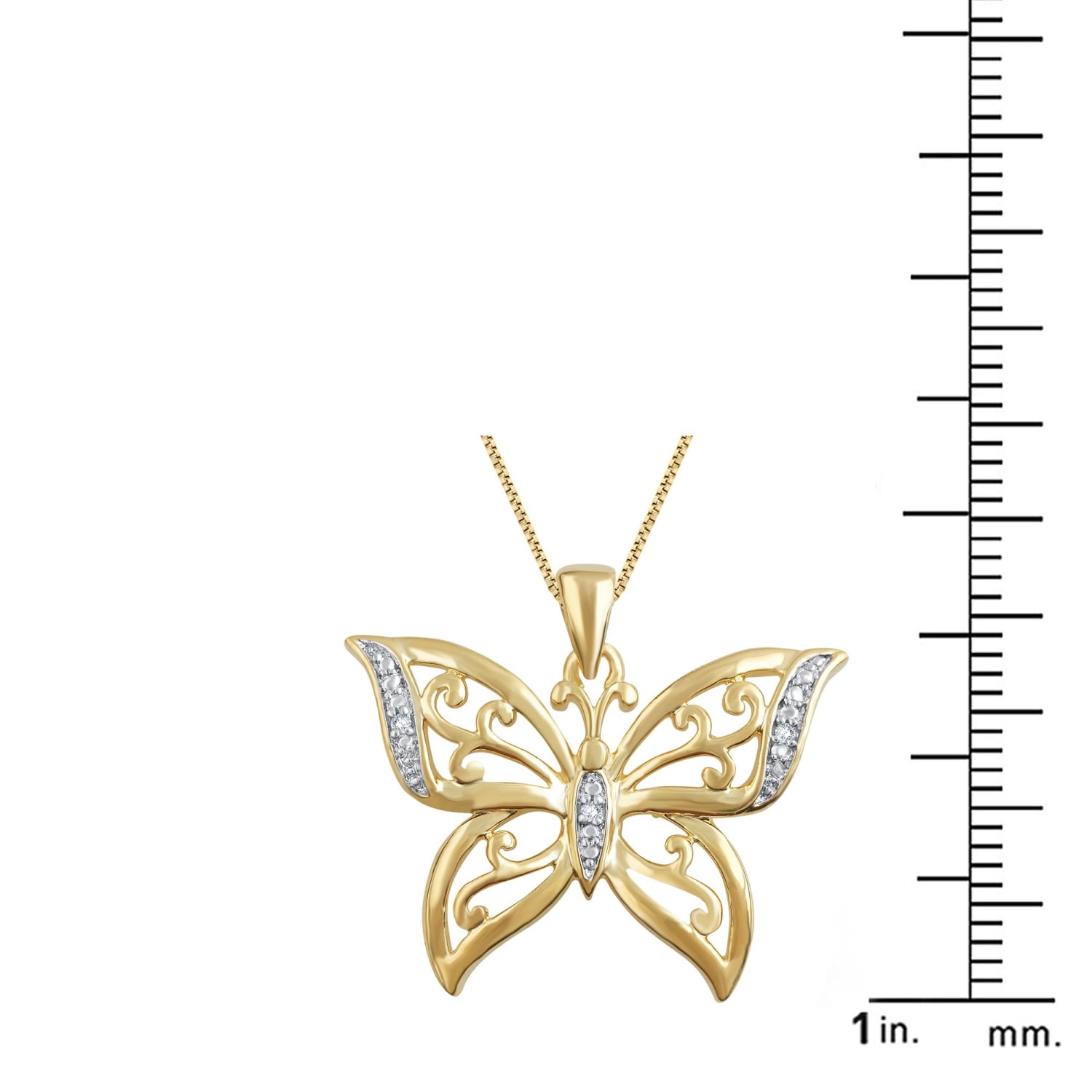 Genuine 0.02 Ctw Natural Diamond Accent Butterfly Shaped Necklace In 14K Yellow Gold Plated.
