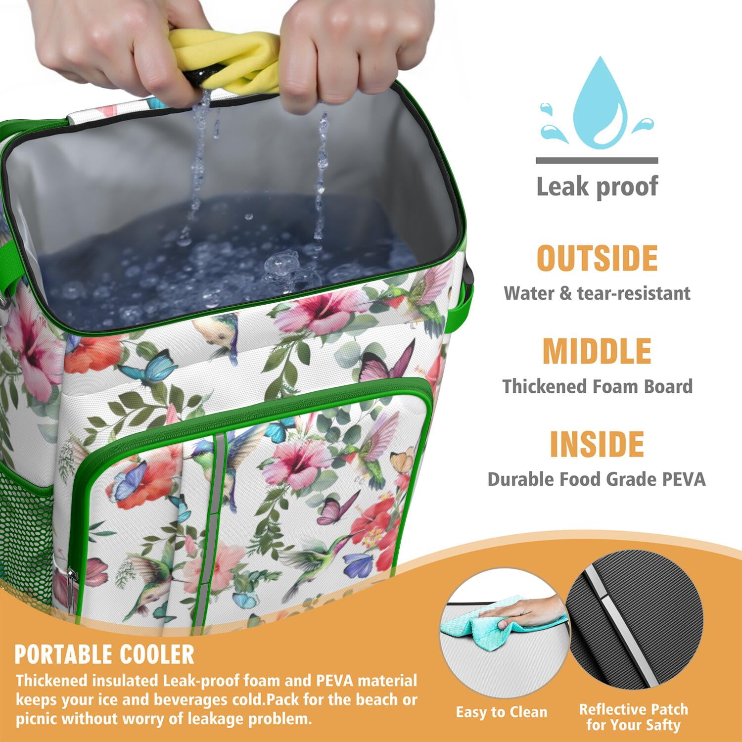 Travel Cooler Bag - Pioneer Flower Floral Print Pattern Camping Beer Cooler Backpack with Bottle Opener- Waterproof Insulated Picnic Backpacks - Cooler Bag for Beach