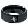 thumbnail image 2 of Tungsten Bronco Horse Horses Equestrian Equine Equidae Band Ring 8mm Men Women Comfort Fit Black Beveled Edge Polished, 2 of 4