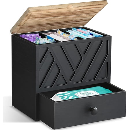Tampon Holder for Bathroom , Feminine Product Organizer with Lid and Drawer, Shark Week Tampon Storage, Wood Pad and Tampon Organizer for Toilet Organizer, Bathroom Accessories Box for Girl Stuff