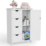 Homall Wooden Bathroom Cabinet, Freestanding Storage Cabinet with 4 Drawers and 1 Cupboard, Side Storage Organizer Cabinet for Bathroom, Entryway, Home and Kitchen (White)